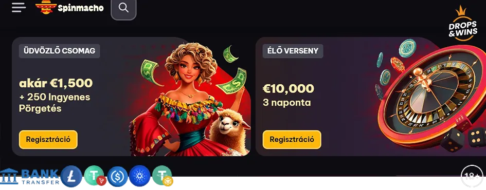 Spinmacho Casino: 6,000+ games, €1,500 welcome bonus, 250 free spins, crypto payments and VIP rewards. Full guide for players in Hungary.
